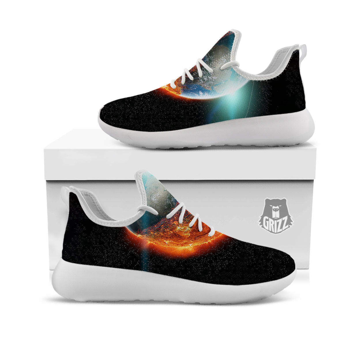 Burning Planet Print White Athletic Shoes-grizzshop