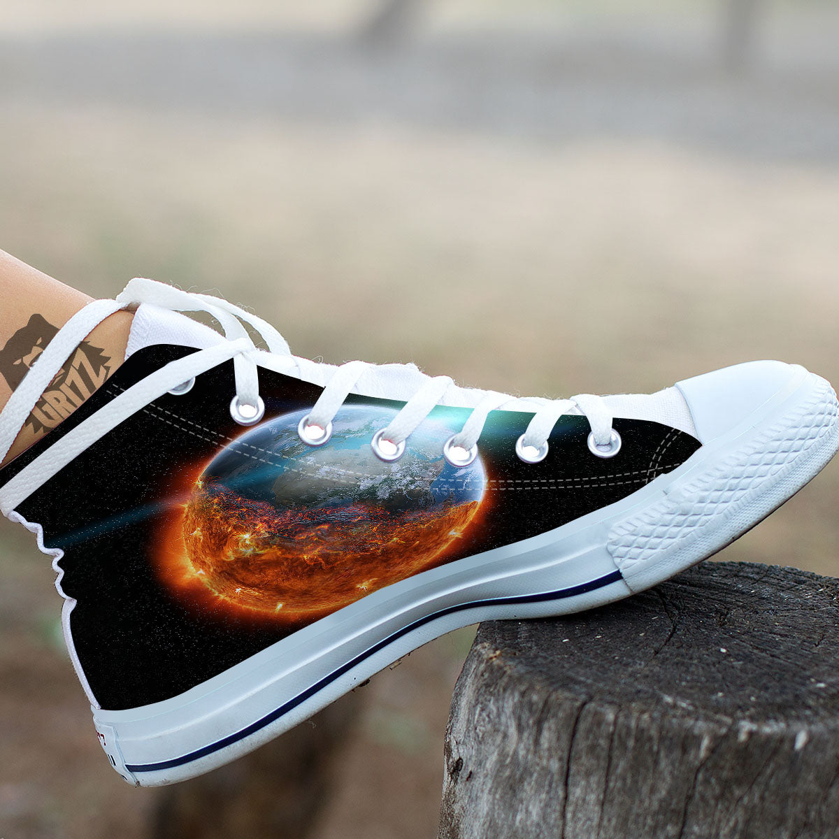 Burning Planet Print White High Top Shoes-grizzshop