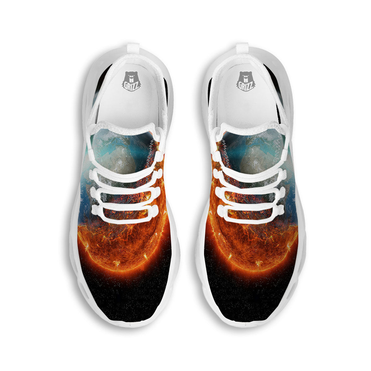 Burning Planet Print White Running Shoes-grizzshop