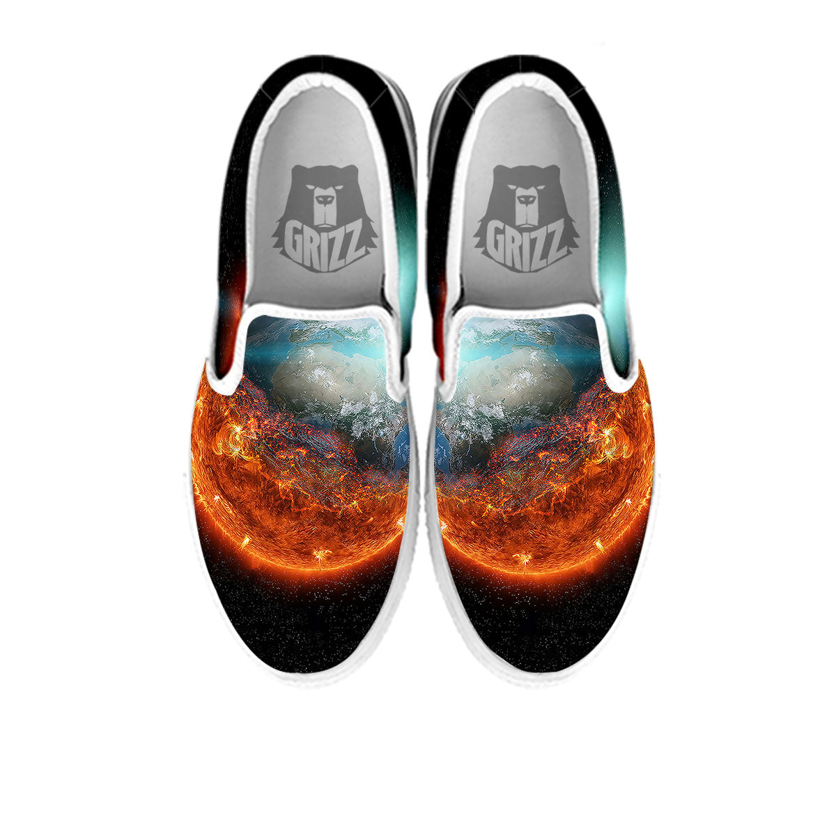 Burning Planet Print White Slip On Shoes-grizzshop