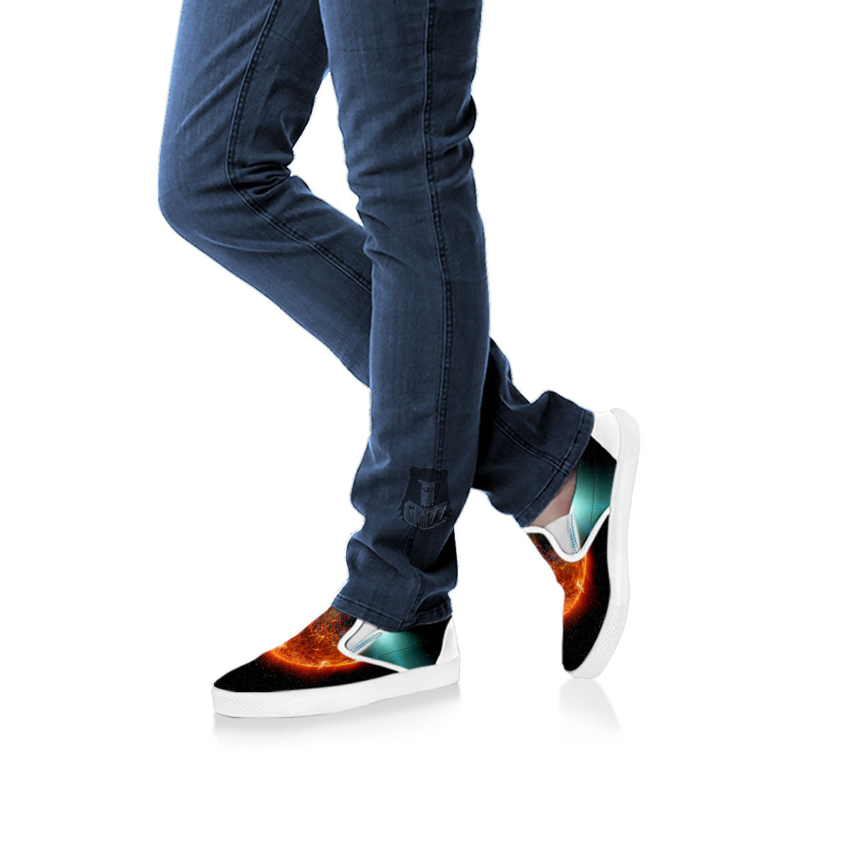 Burning Planet Print White Slip On Shoes-grizzshop