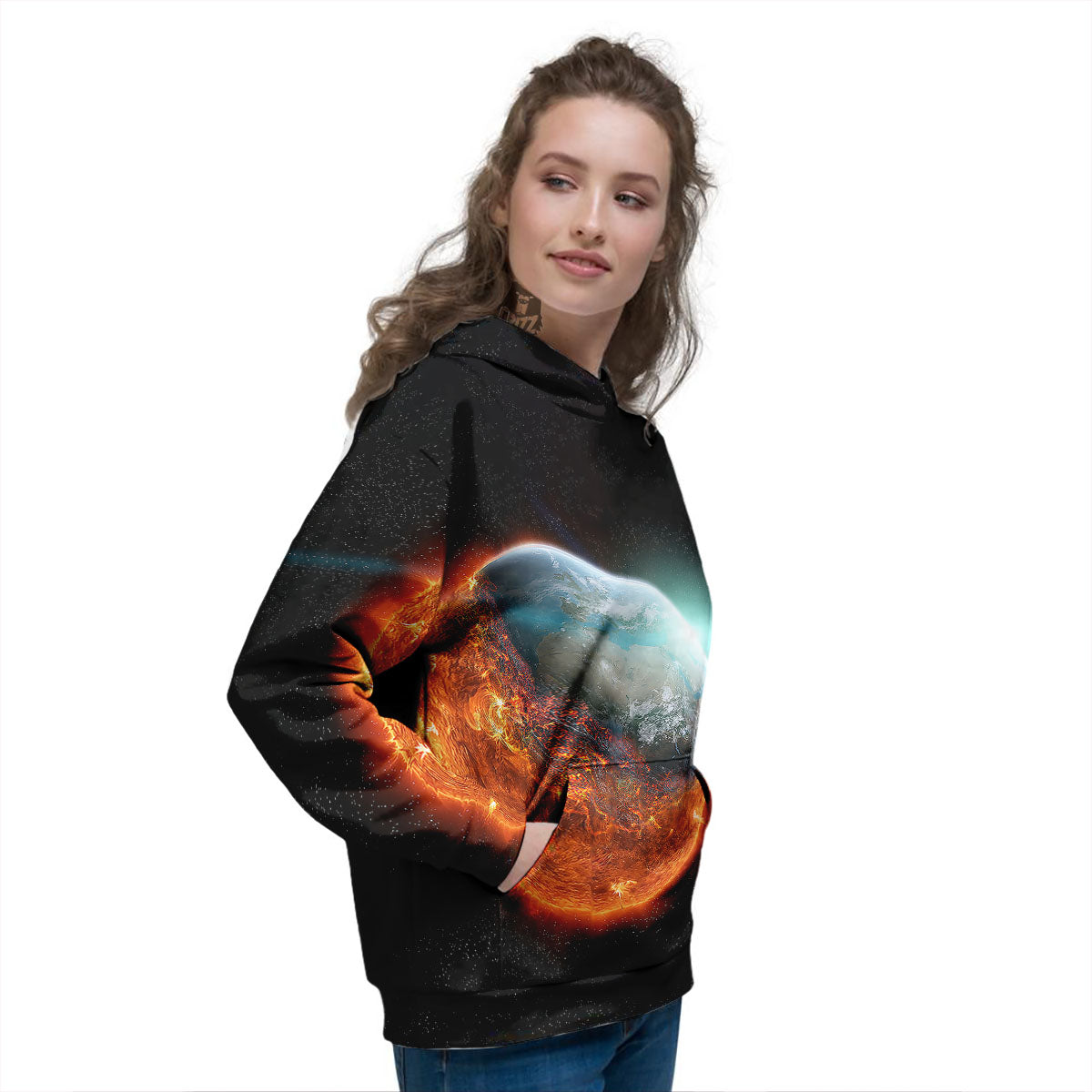 Burning Planet Print Women's Hoodie-grizzshop
