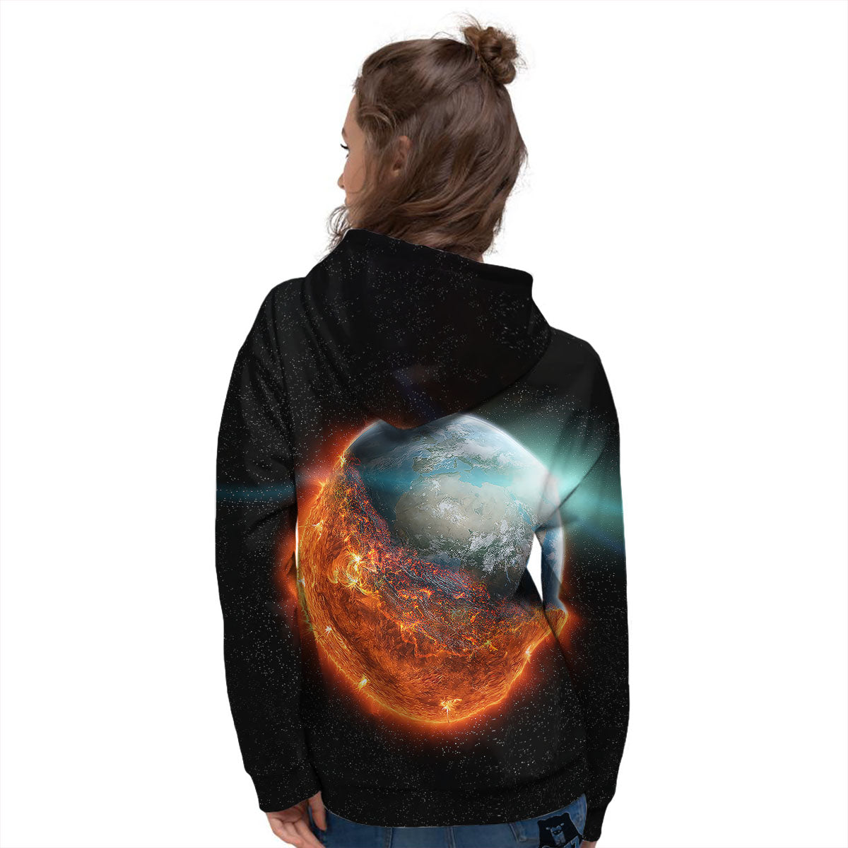 Burning Planet Print Women's Hoodie-grizzshop