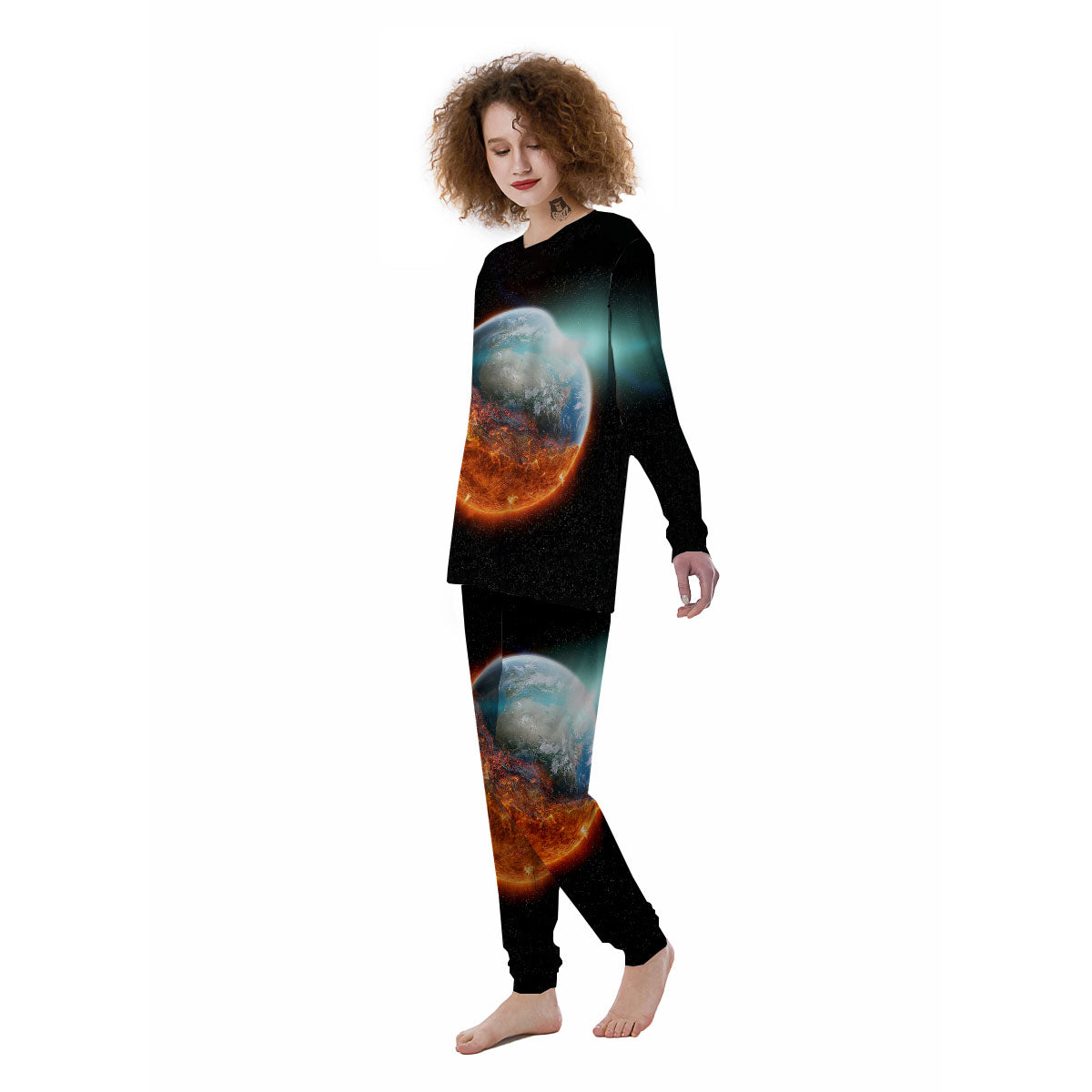 Burning Planet Print Women's Pajamas-grizzshop