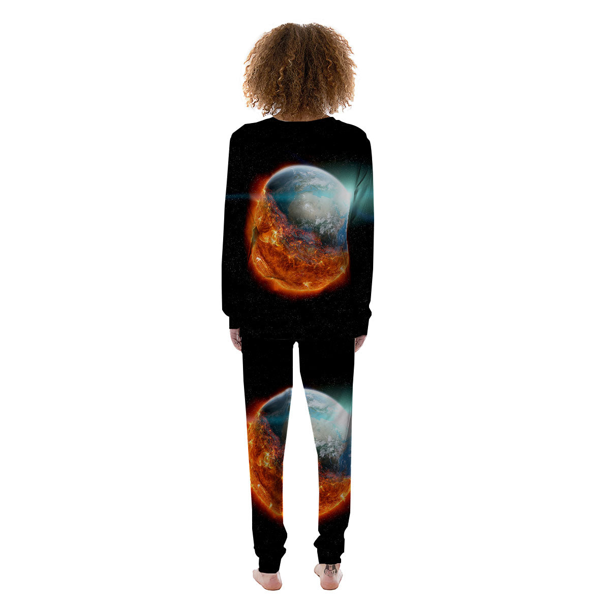 Burning Planet Print Women's Pajamas-grizzshop