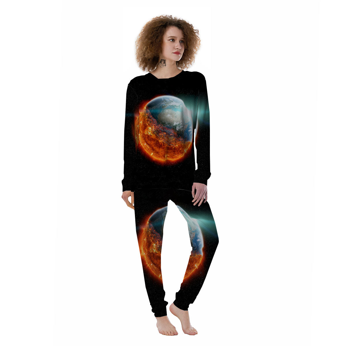 Burning Planet Print Women's Pajamas-grizzshop