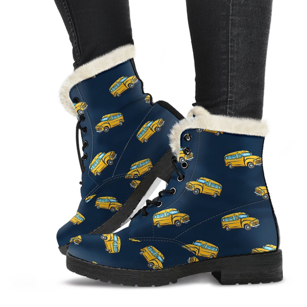 Bus School Pattern Print Comfy Winter Boots-grizzshop