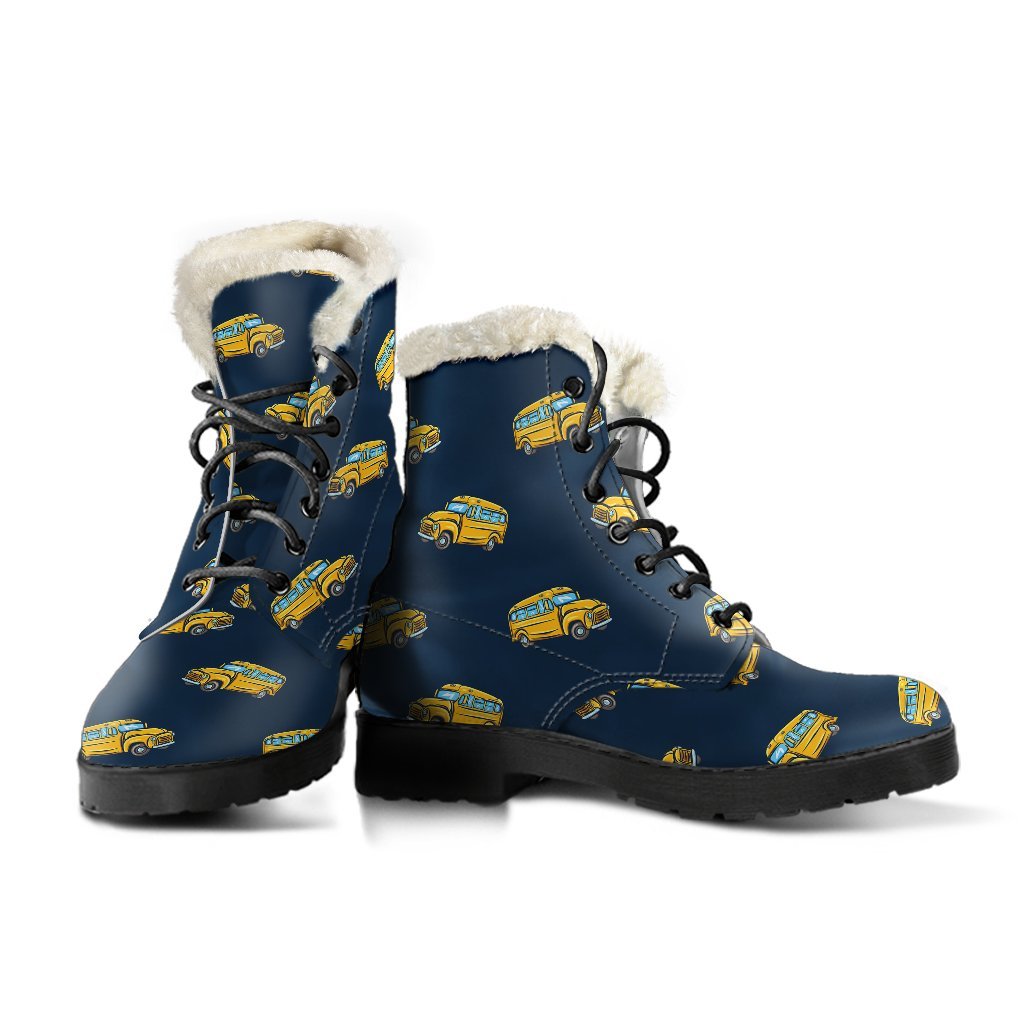 Bus School Pattern Print Comfy Winter Boots-grizzshop