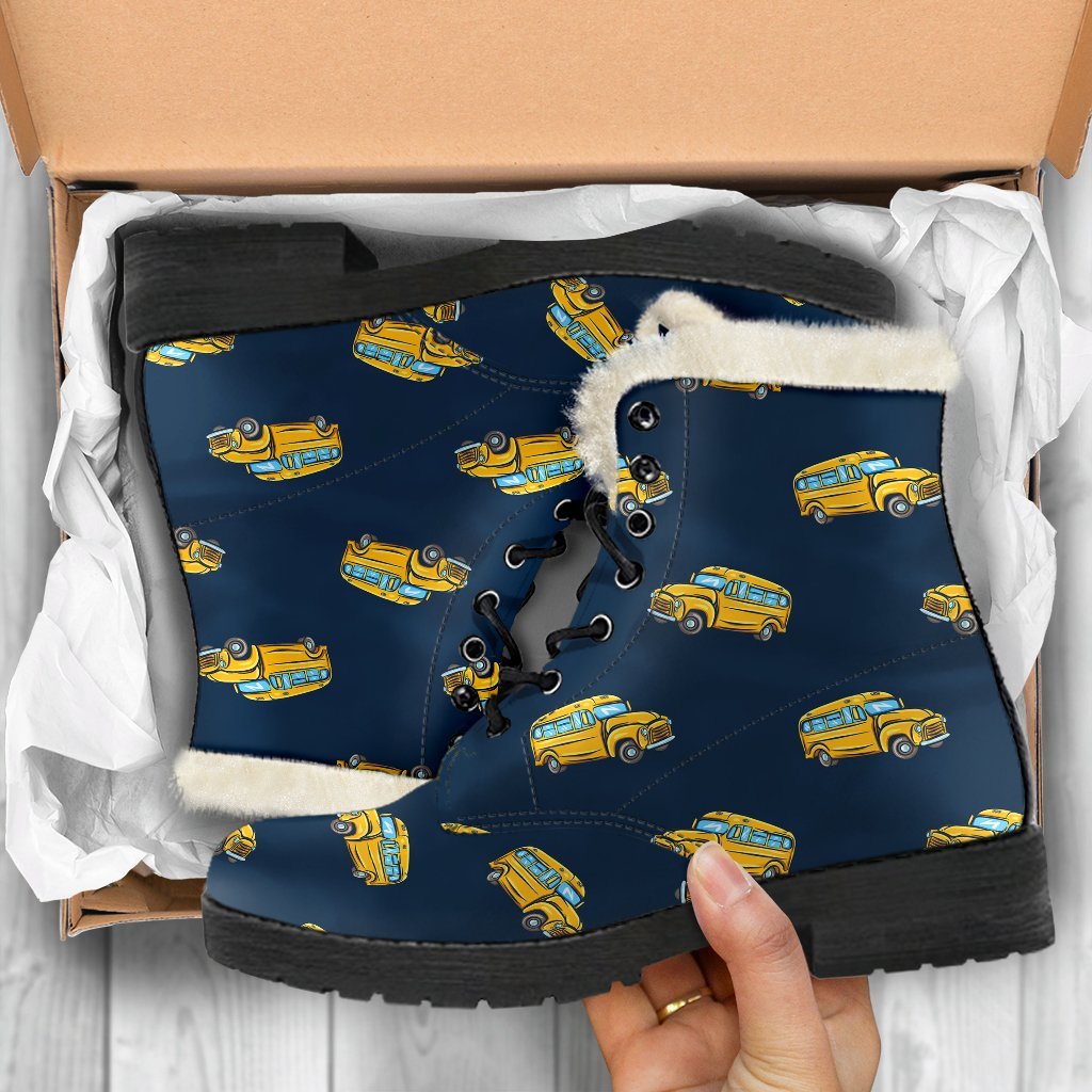 Bus School Pattern Print Comfy Winter Boots-grizzshop