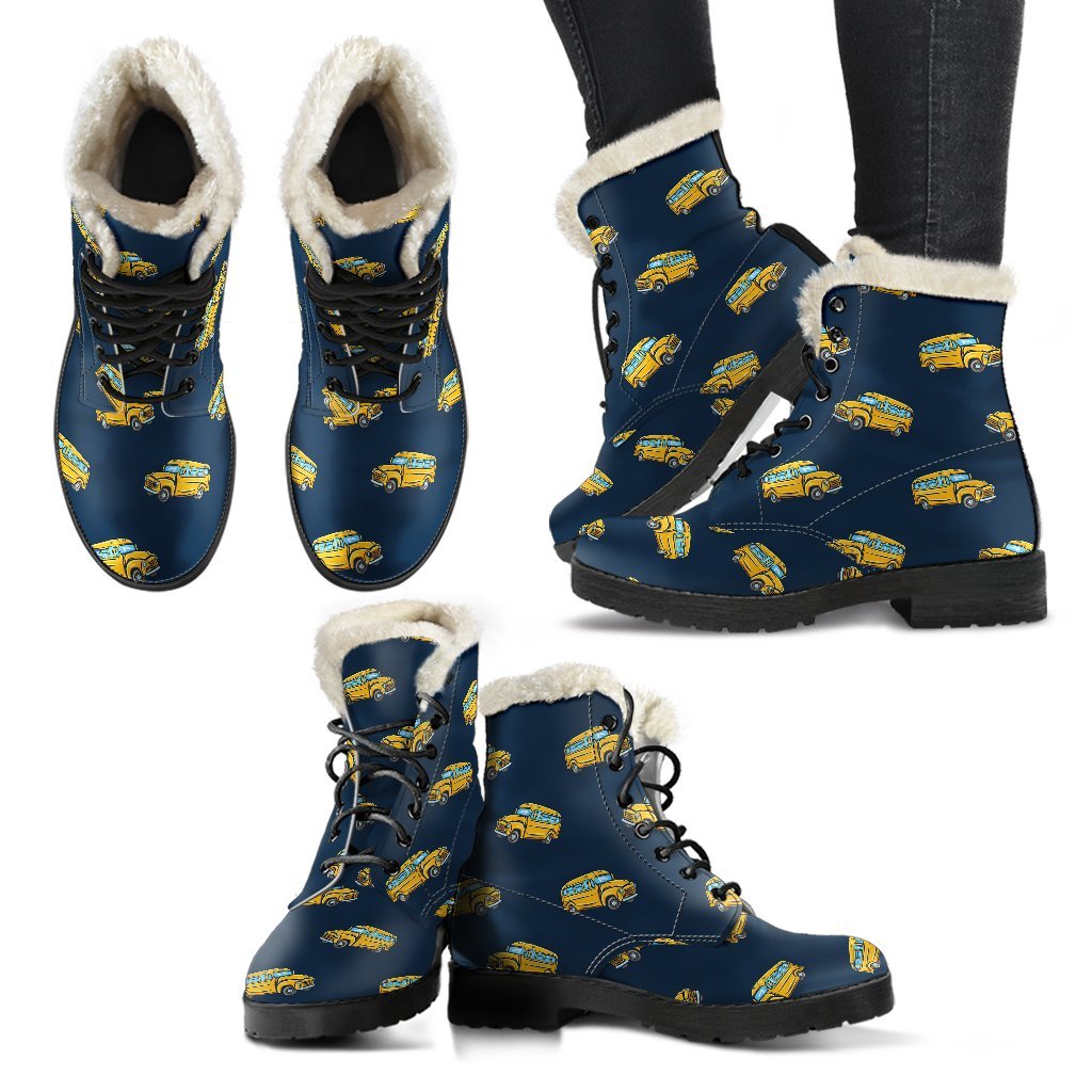 Bus School Pattern Print Comfy Winter Boots-grizzshop