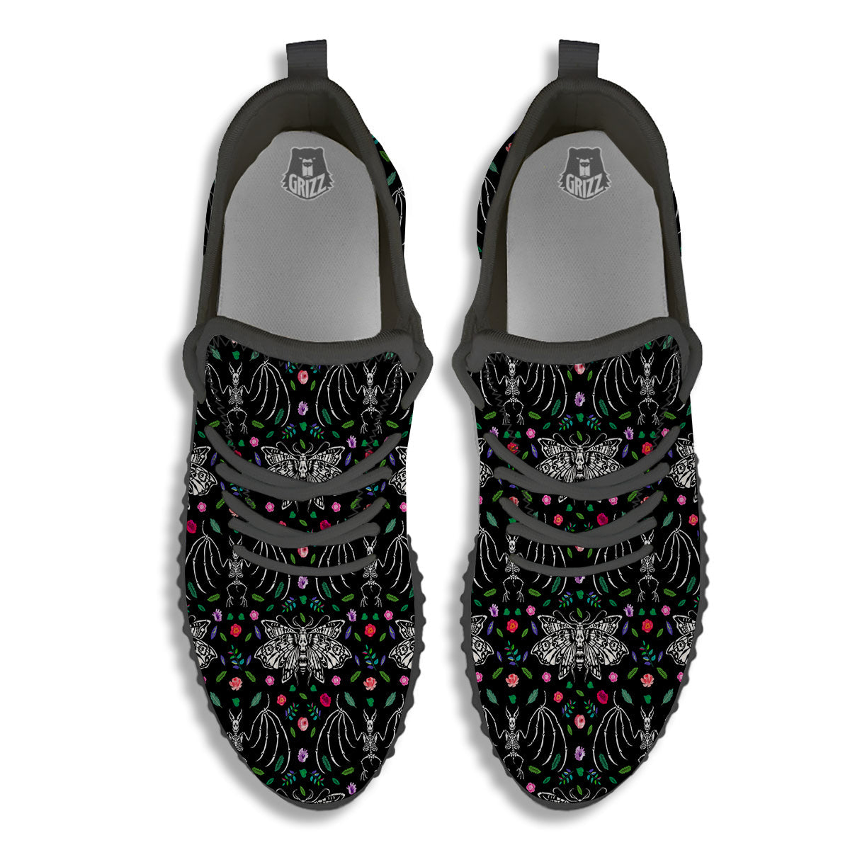 Butterflies And Skeletons of Bats Print Pattern Black Walking Shoes-grizzshop