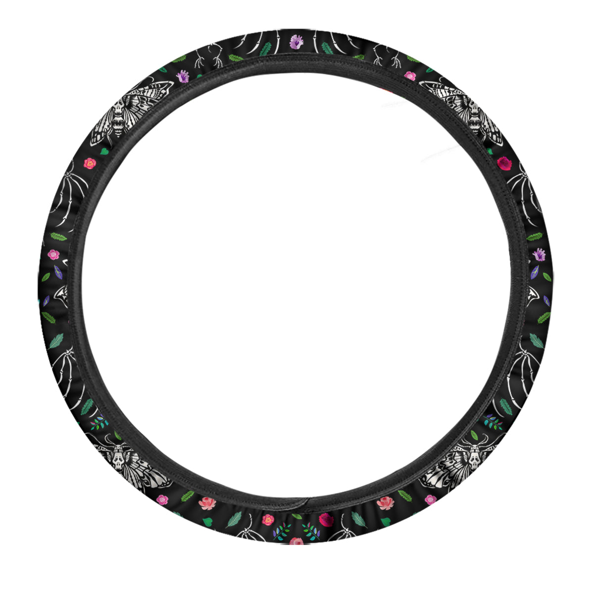 Butterflies And Skeletons of Bats Print Pattern Car Steering Wheel Cover-grizzshop