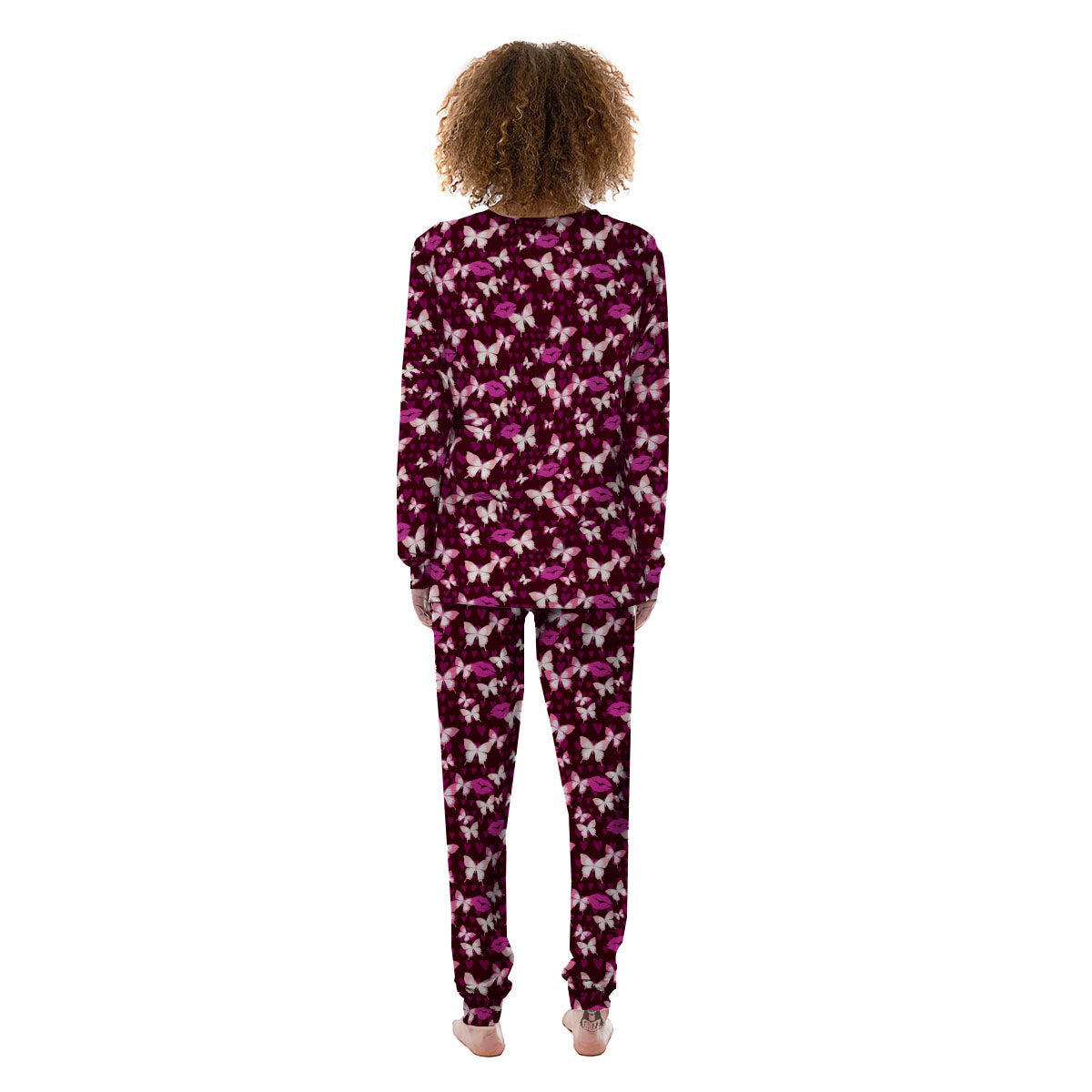 Butterfly And Girly Heart Print Pattern Women's Pajamas-grizzshop