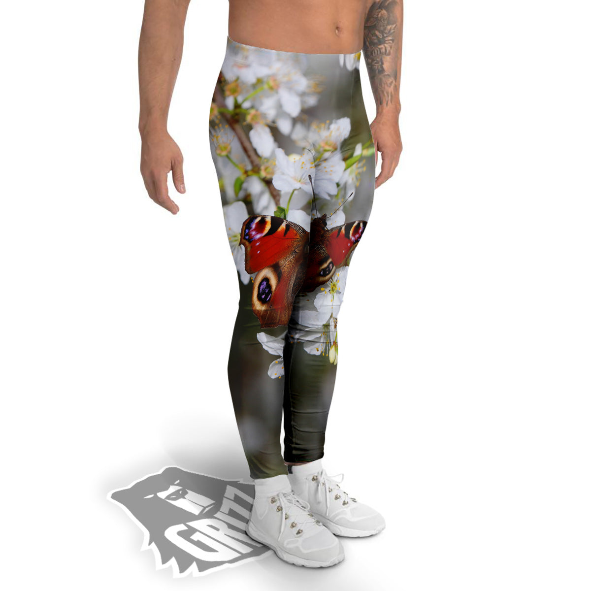 Butterfly Blossom Flower Print Men's Leggings-grizzshop