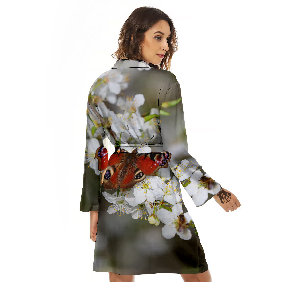 Butterfly Blossom Flower Print Women's Robe-grizzshop