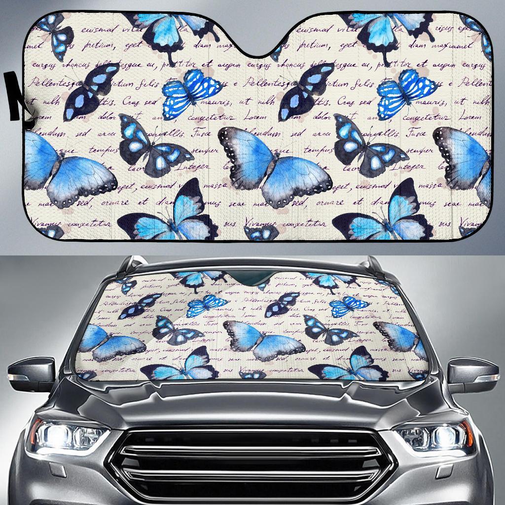 Butterfly Blue Pattern Print Car Sun Shade-grizzshop