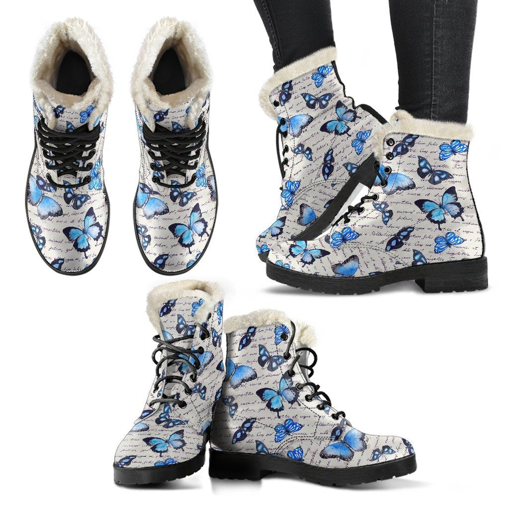 Butterfly Blue Pattern Print Comfy Winter Boots-grizzshop