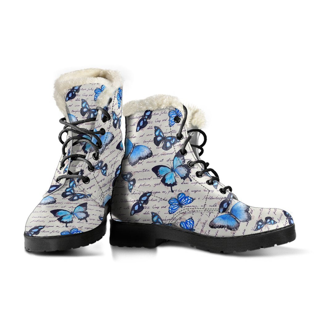Butterfly Blue Pattern Print Comfy Winter Boots-grizzshop