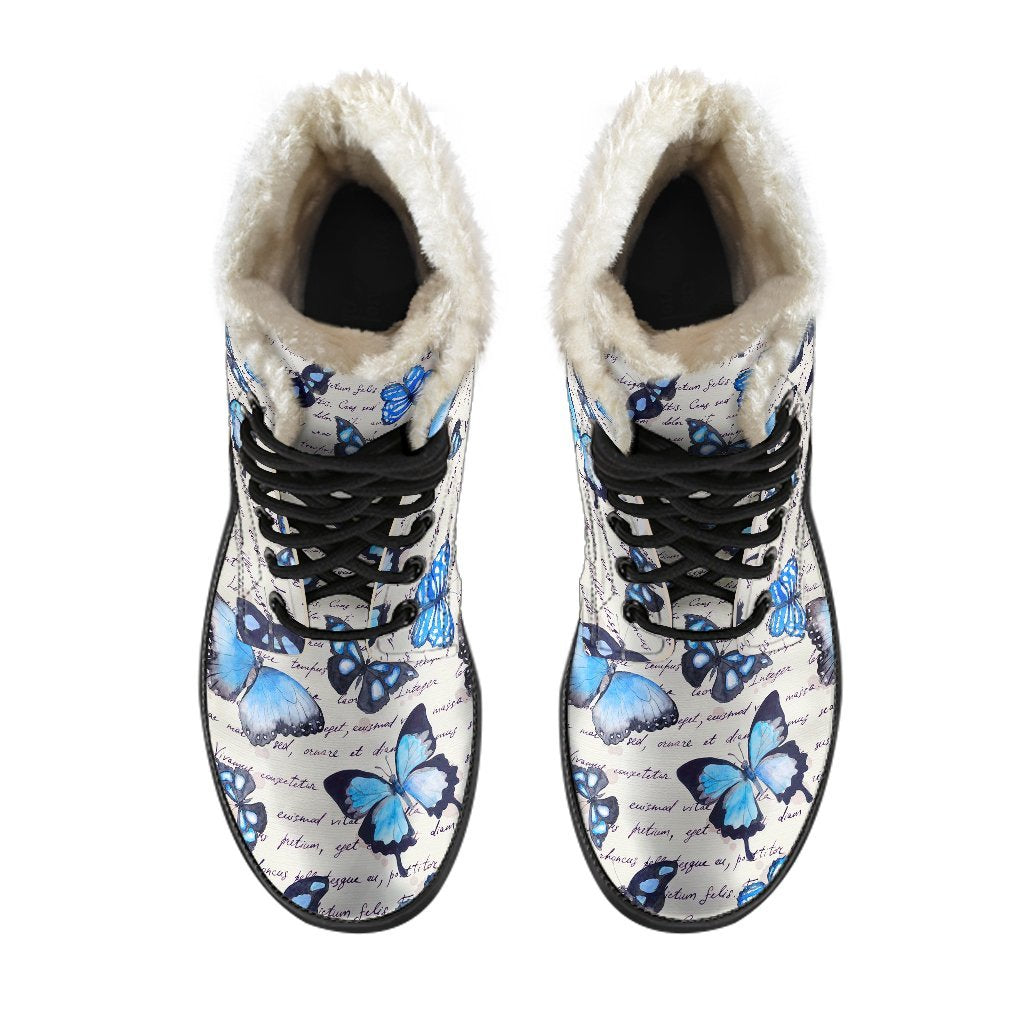 Butterfly Blue Pattern Print Comfy Winter Boots-grizzshop