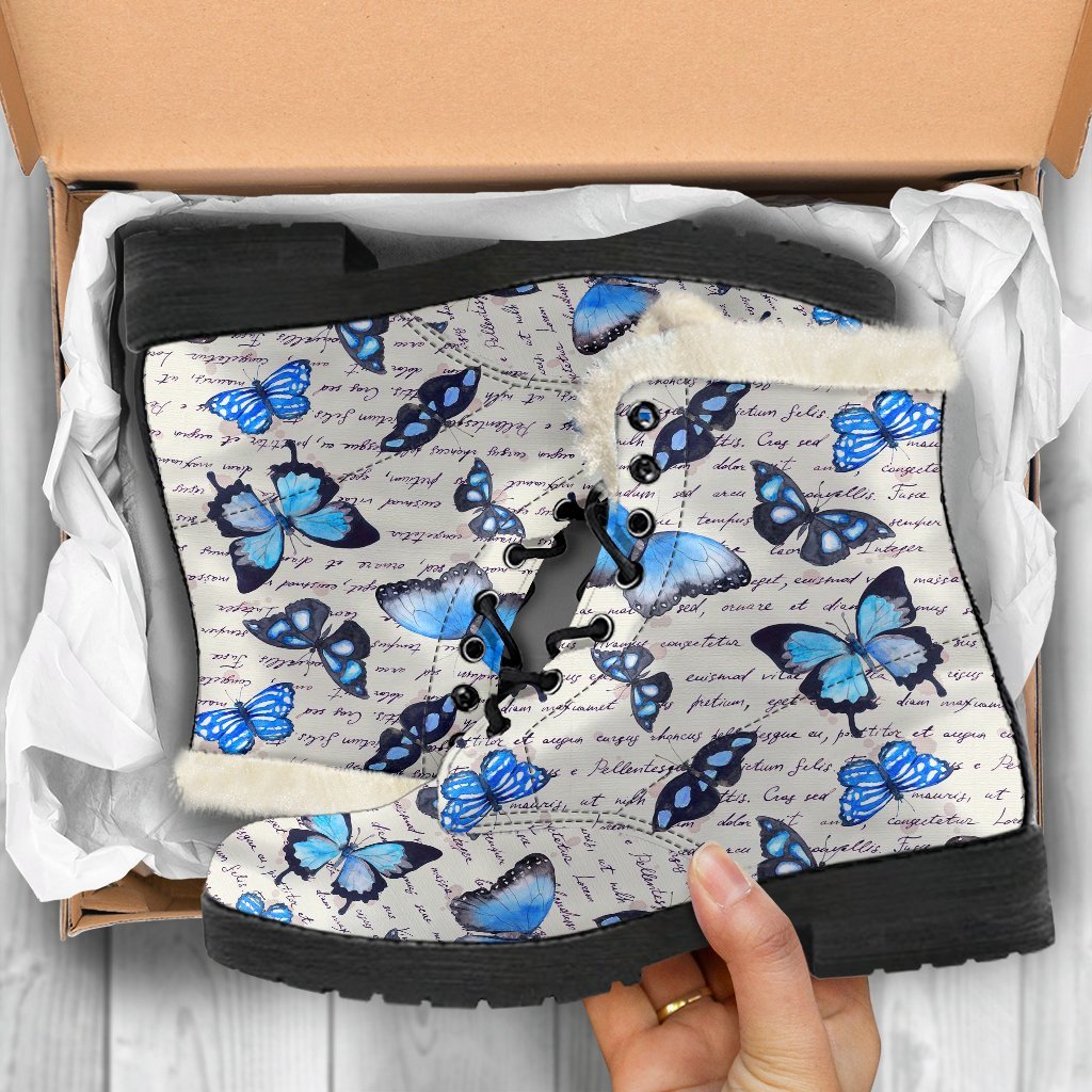 Butterfly Blue Pattern Print Comfy Winter Boots-grizzshop