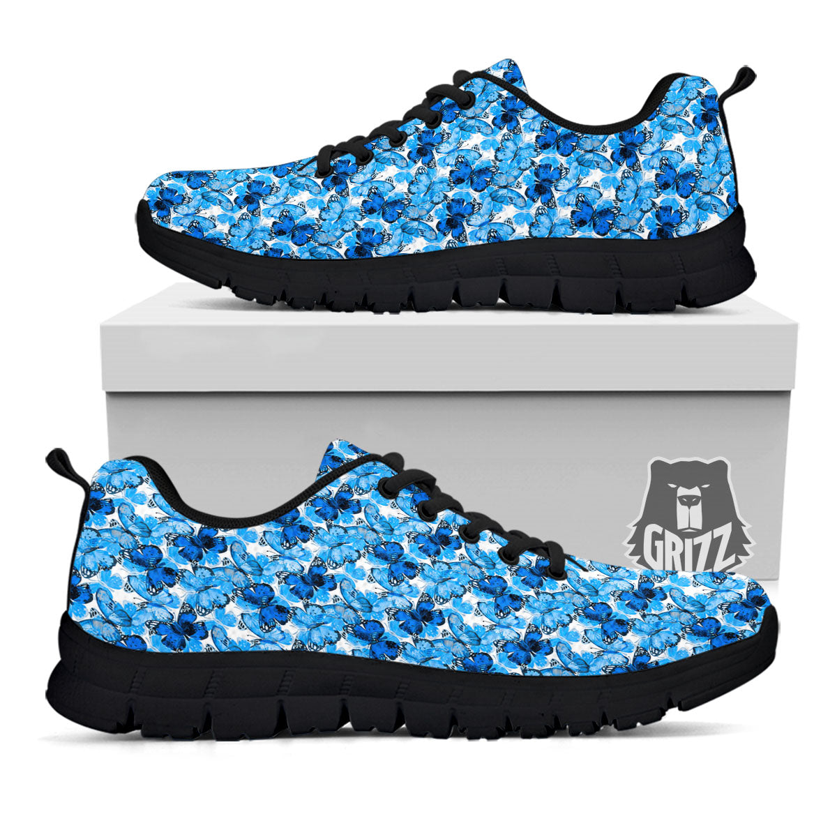 Butterfly Blue Spring Print Pattern Black Sneaker-grizzshop
