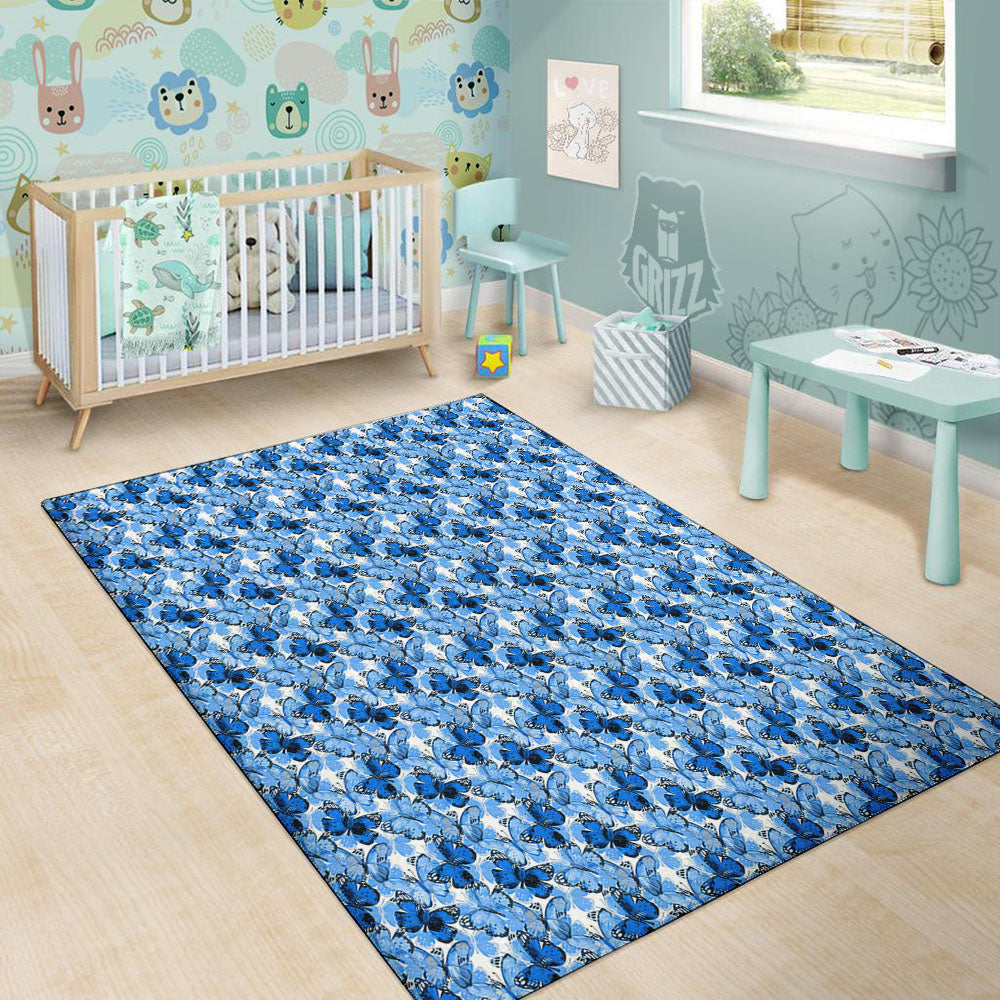 Butterfly Blue Spring Print Pattern Floor Mat-grizzshop