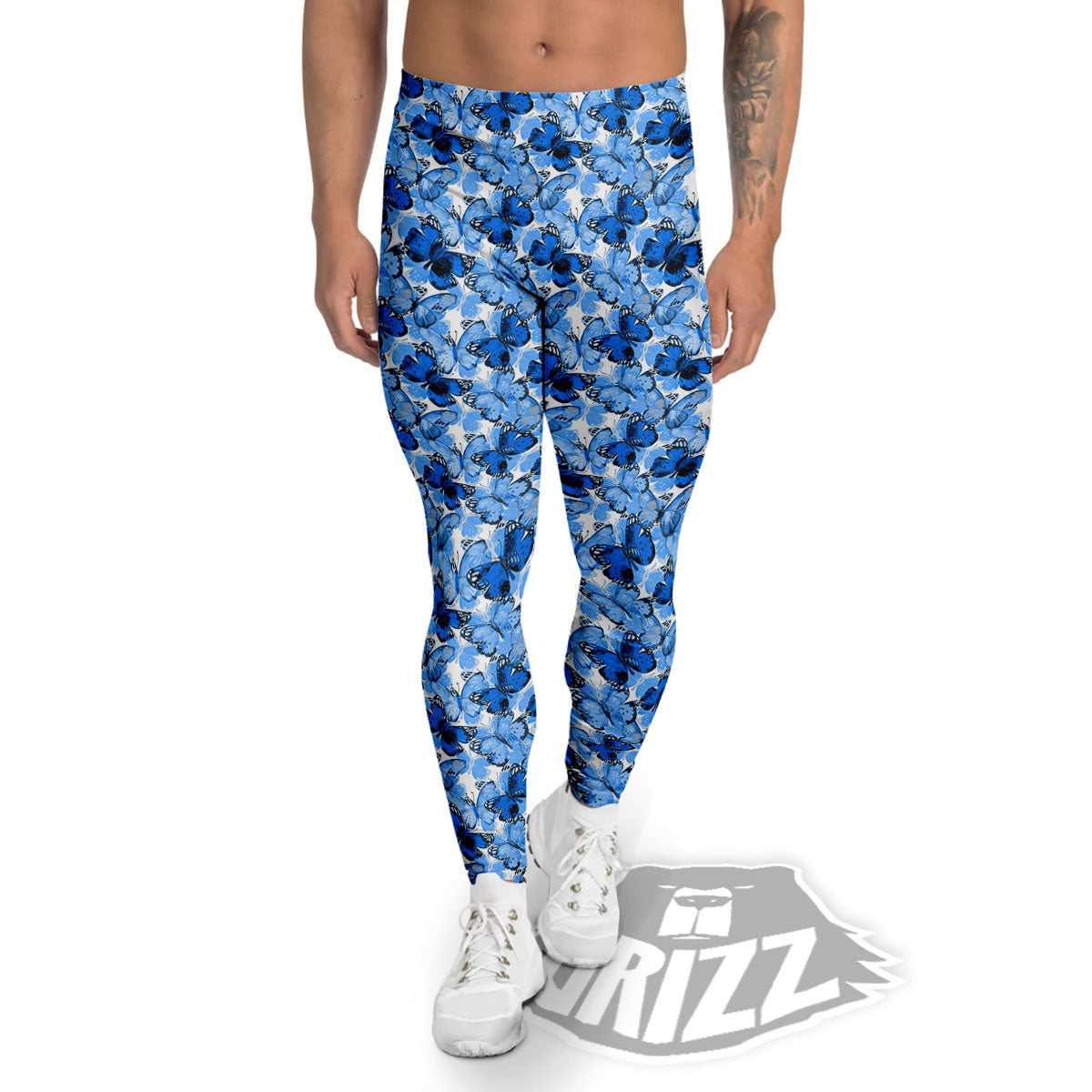 Butterfly Blue Spring Print Pattern Men's Leggings-grizzshop