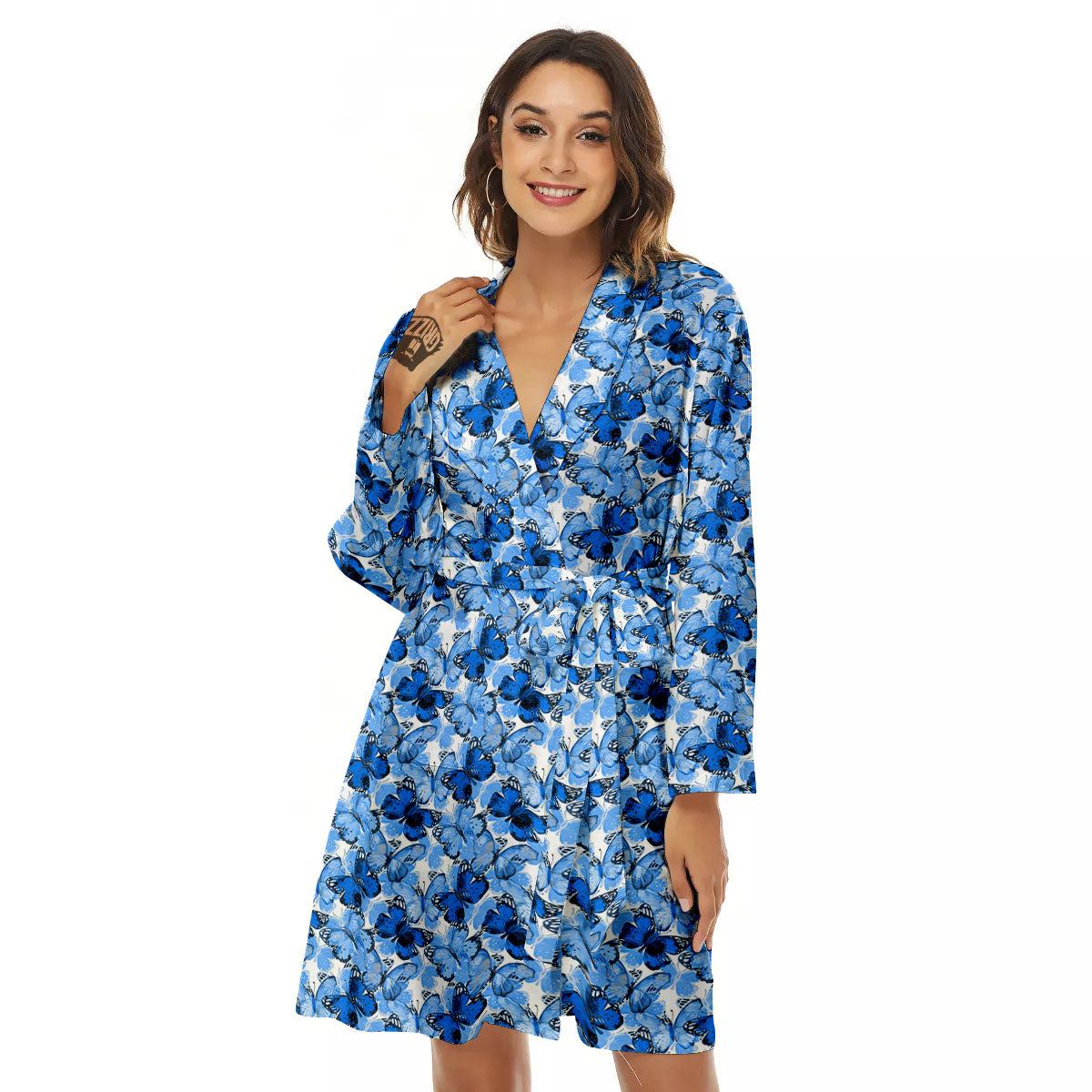 Butterfly Blue Spring Print Pattern Women's Robe-grizzshop