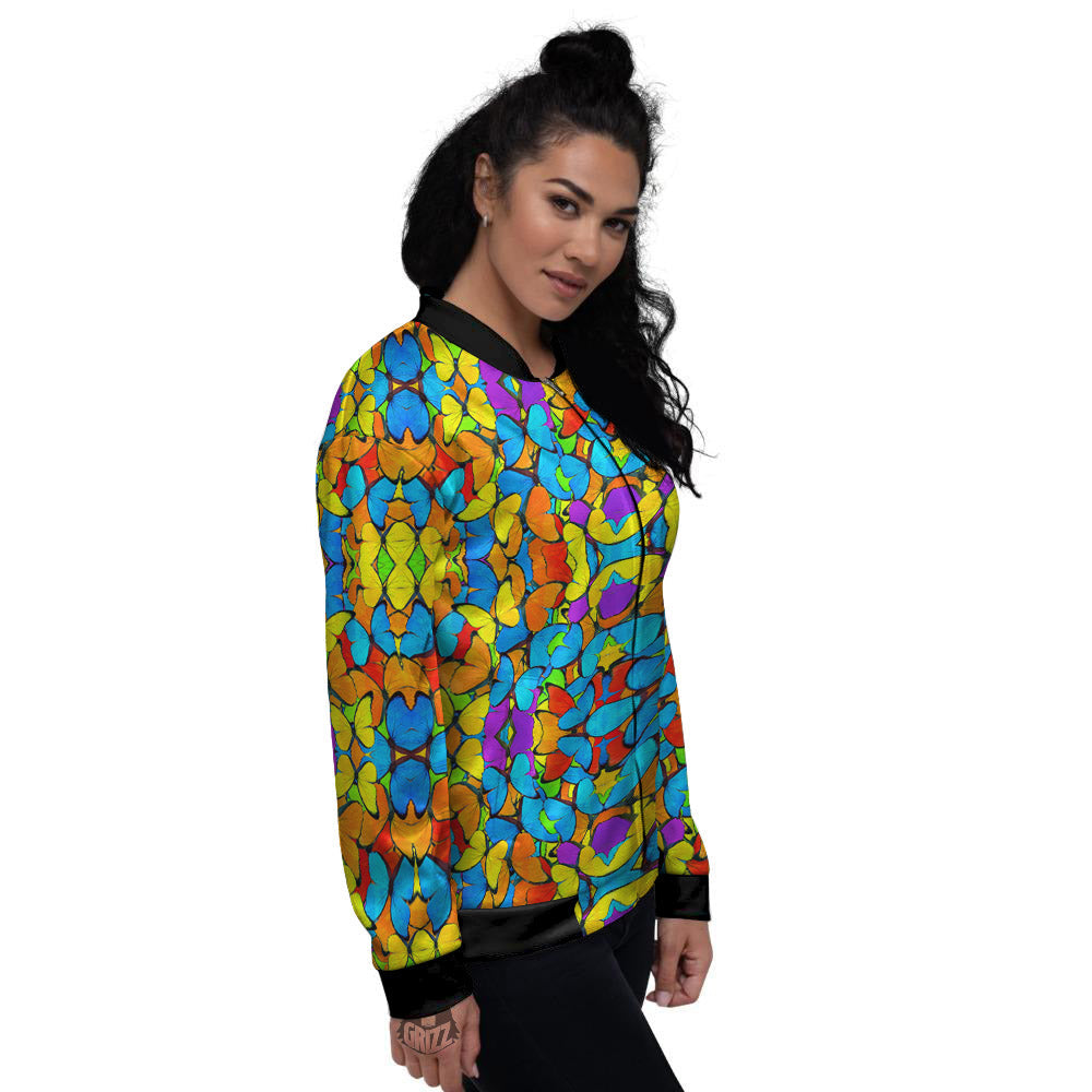 Butterfly Colorful Print Pattern Women's Bomber Jacket-grizzshop