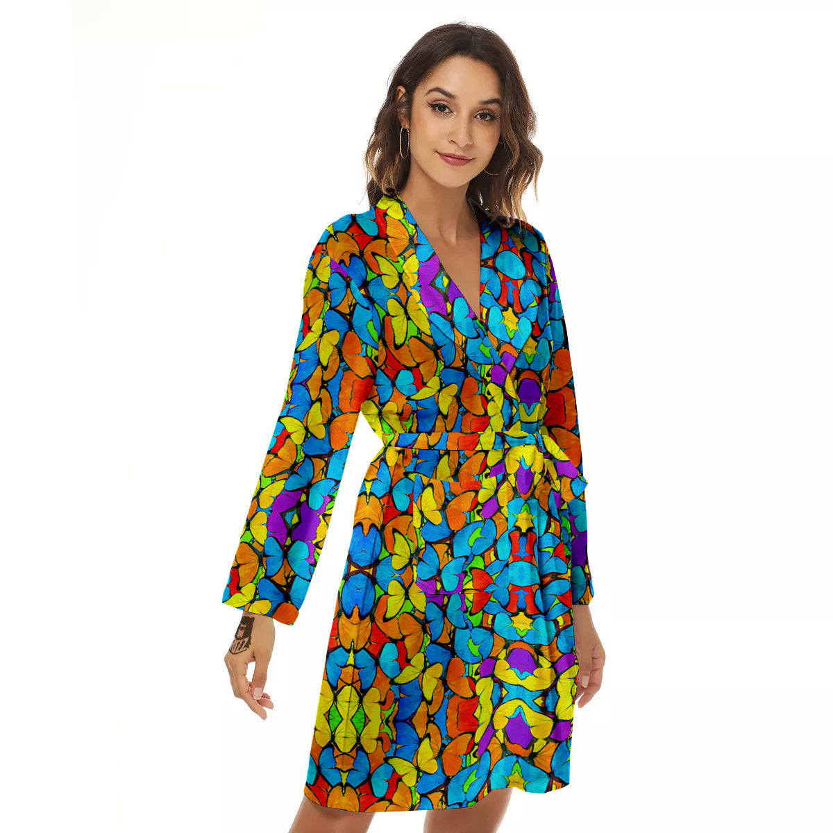 Butterfly Colorful Print Pattern Women's Robe-grizzshop