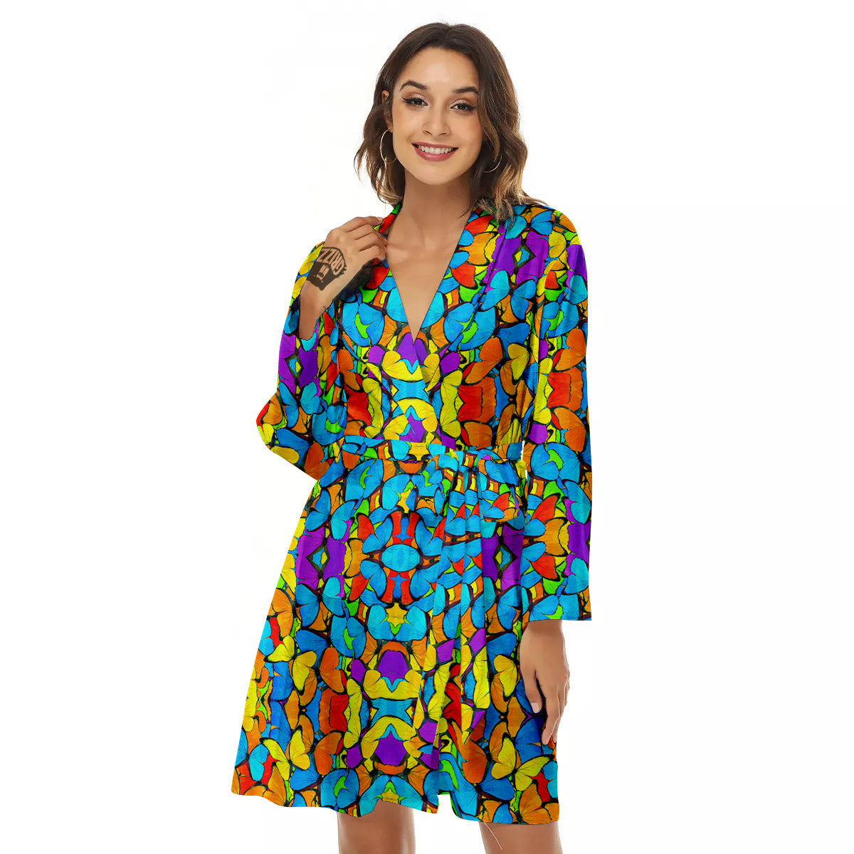 Butterfly Colorful Print Pattern Women's Robe-grizzshop
