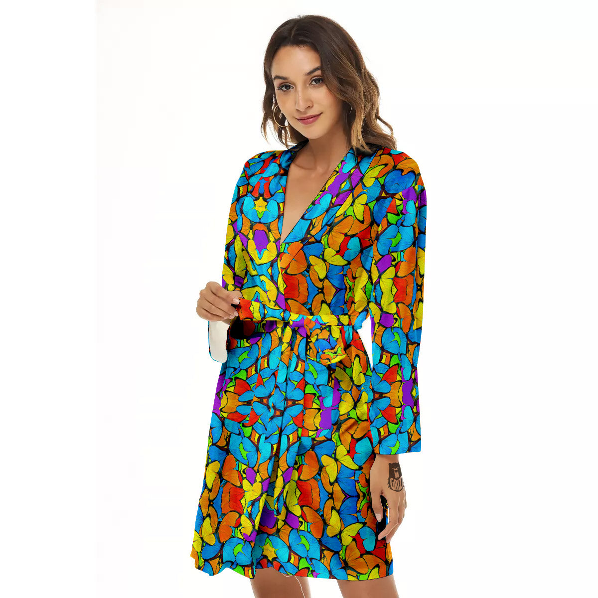 Butterfly Colorful Print Pattern Women's Robe-grizzshop