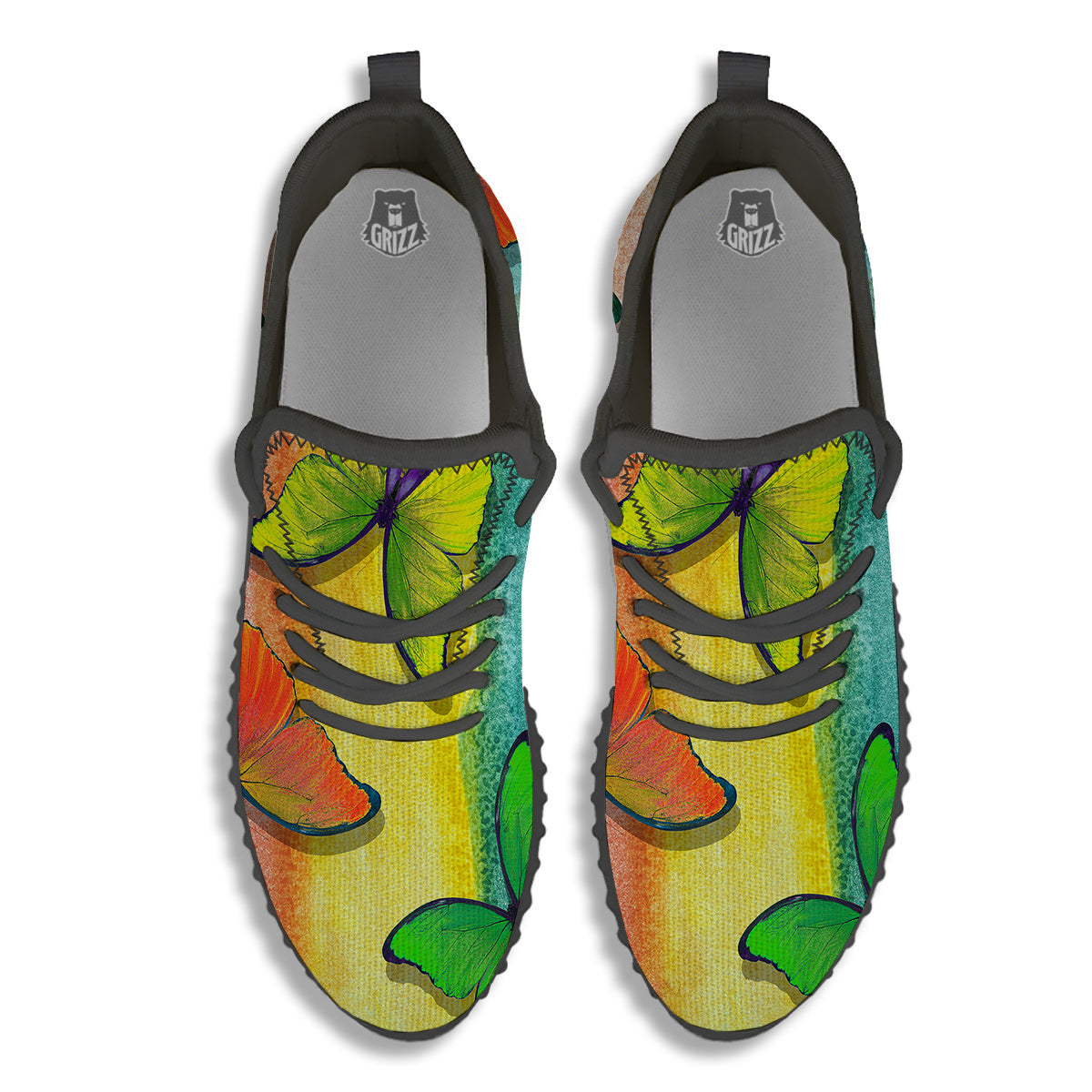 Butterfly Colorful Watercolor Print Black Walking Shoes-grizzshop