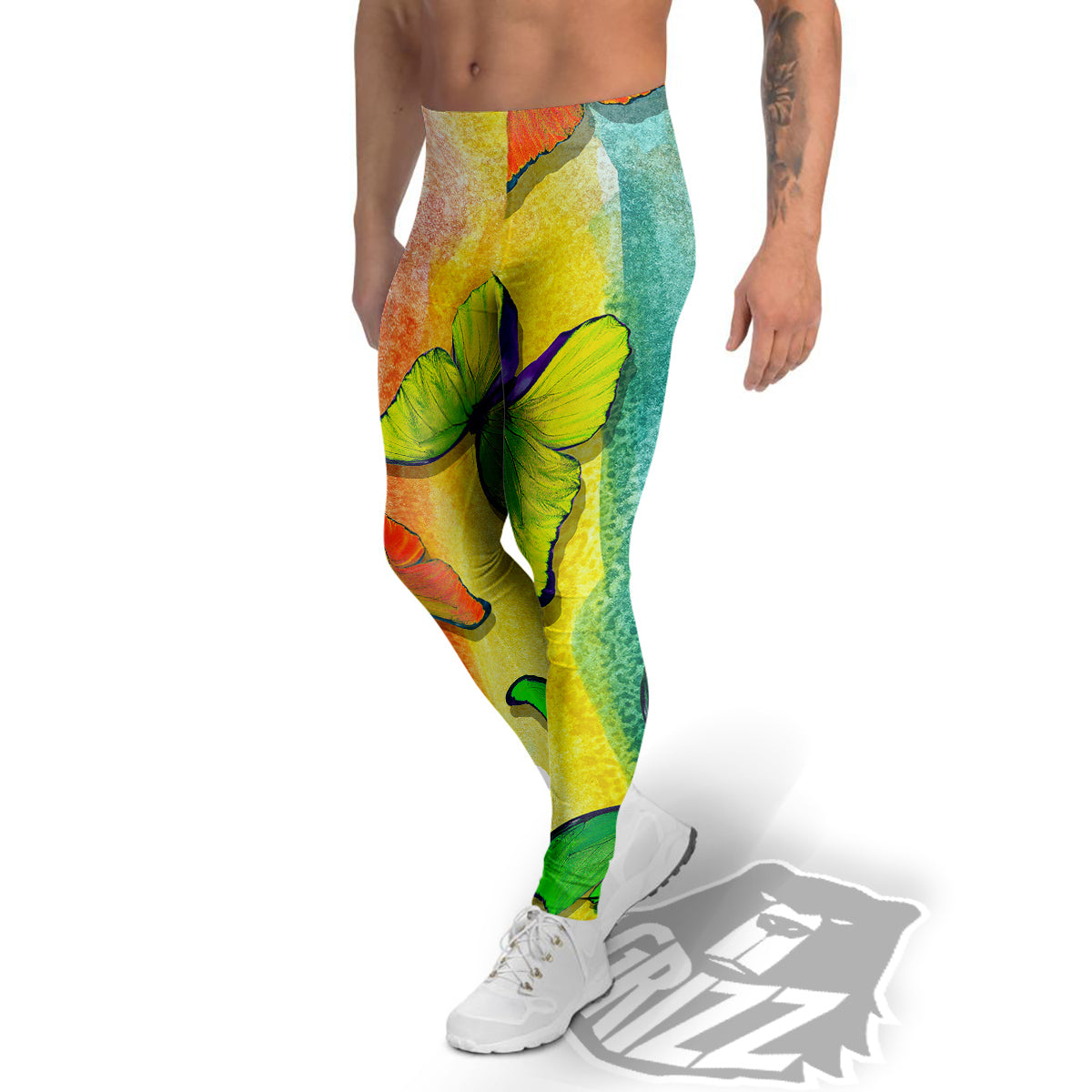 Butterfly Colorful Watercolor Print Men's Leggings-grizzshop