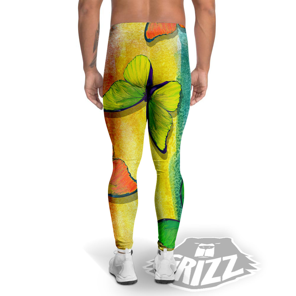 Butterfly Colorful Watercolor Print Men's Leggings-grizzshop