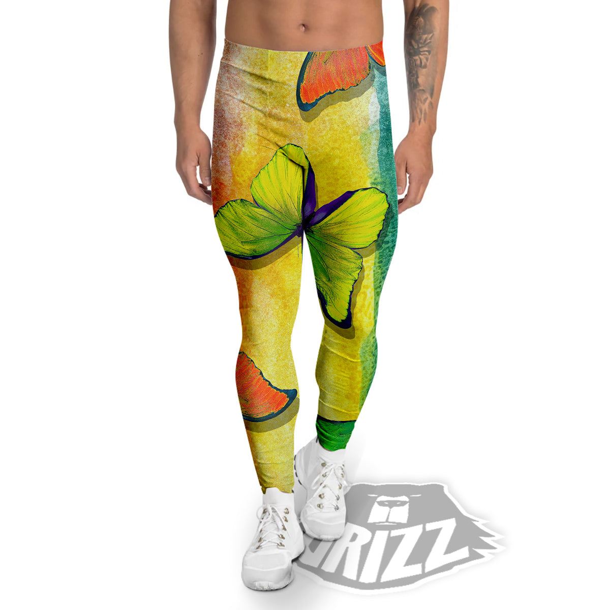 Butterfly Colorful Watercolor Print Men's Leggings-grizzshop