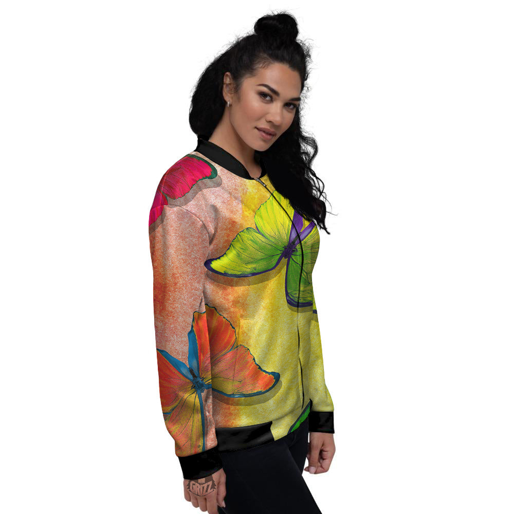 Butterfly Colorful Watercolor Print Women's Bomber Jacket-grizzshop