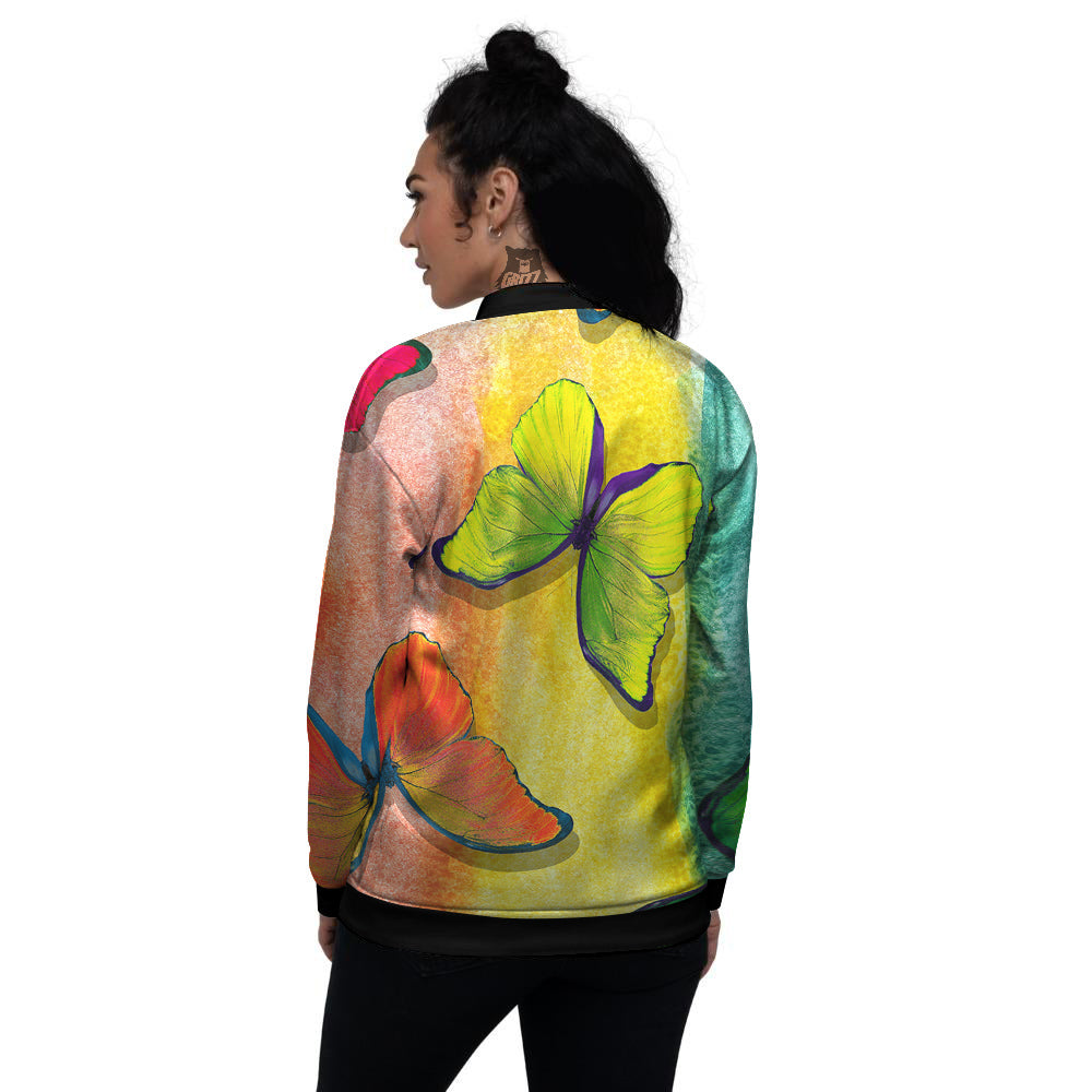 Butterfly Colorful Watercolor Print Women's Bomber Jacket-grizzshop