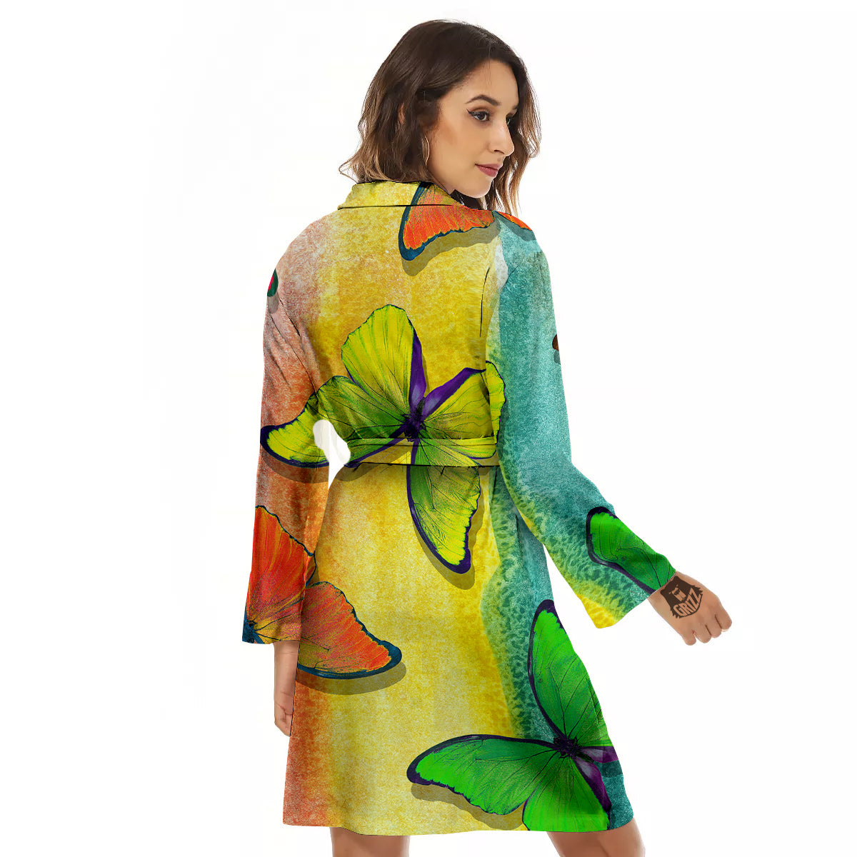 Butterfly Colorful Watercolor Print Women's Robe-grizzshop