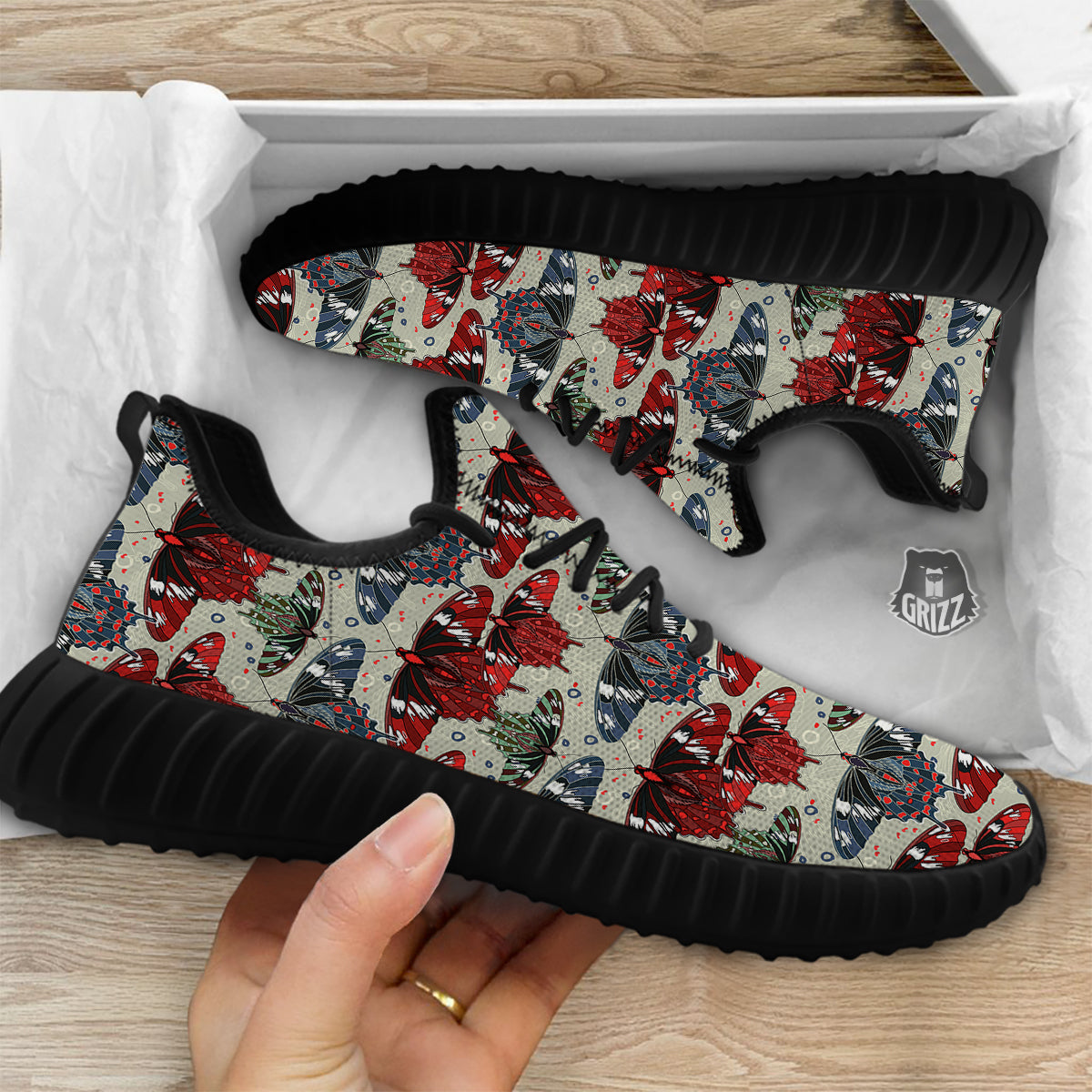 Butterfly Exotic Print Pattern Black Walking Shoes-grizzshop