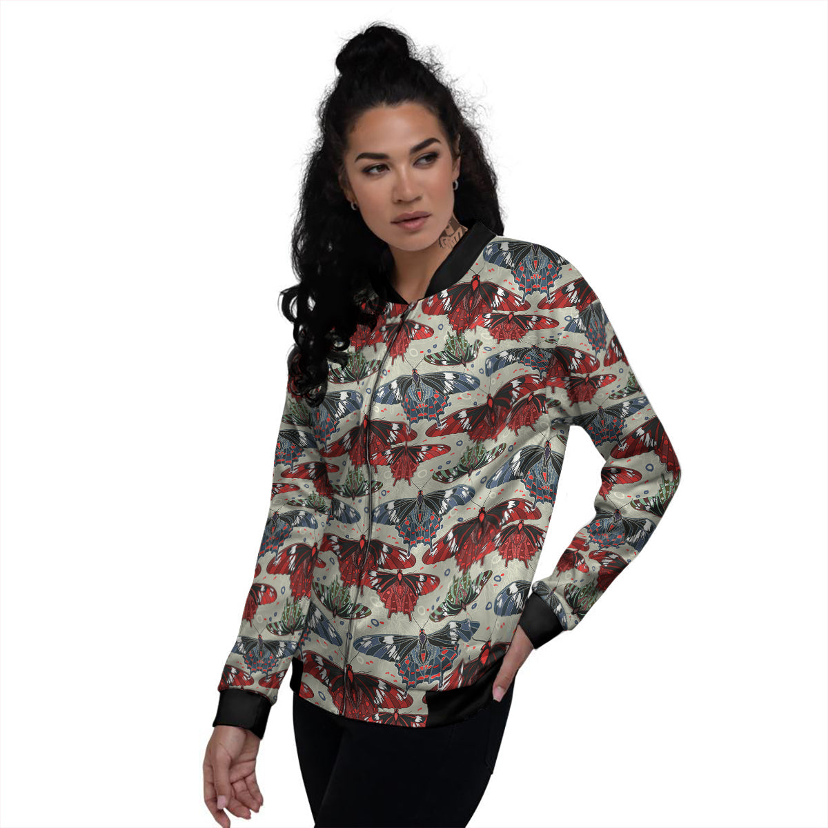 Butterfly Exotic Print Pattern Women's Bomber Jacket-grizzshop