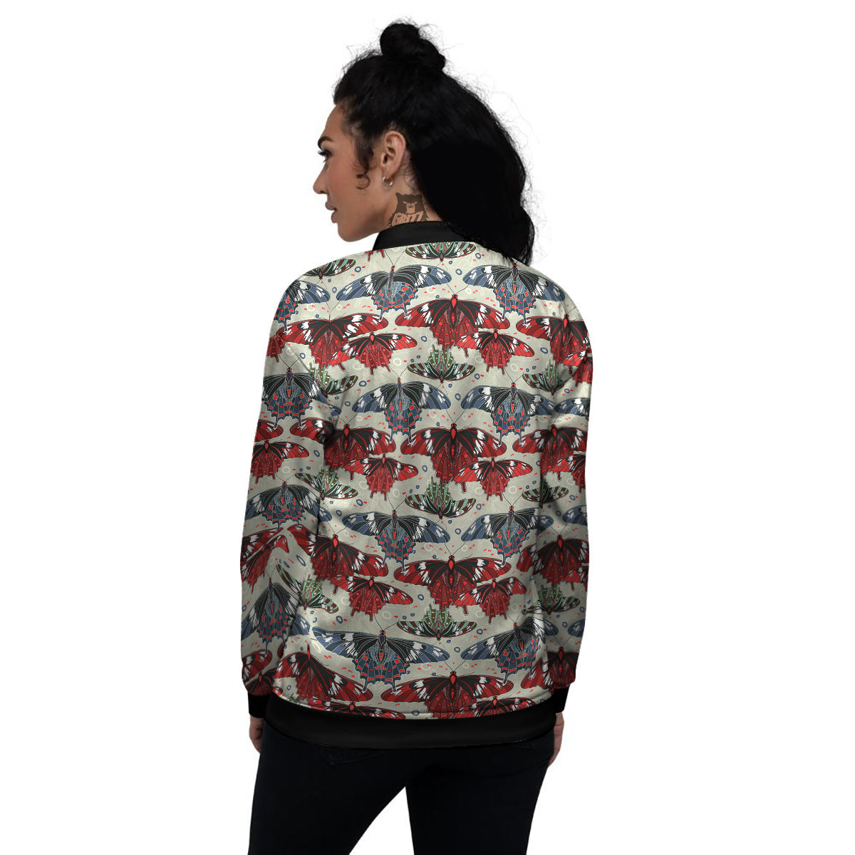 Butterfly Exotic Print Pattern Women's Bomber Jacket-grizzshop