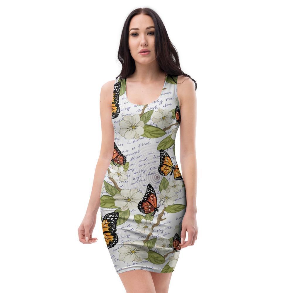 Butterfly Floral Print Bodycon Dress-grizzshop