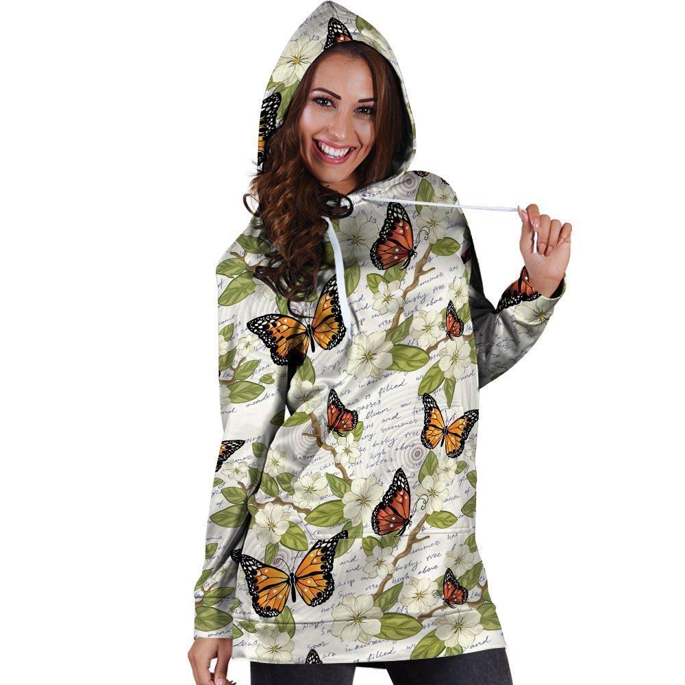 Butterfly Floral Print Hoodie Dress-grizzshop