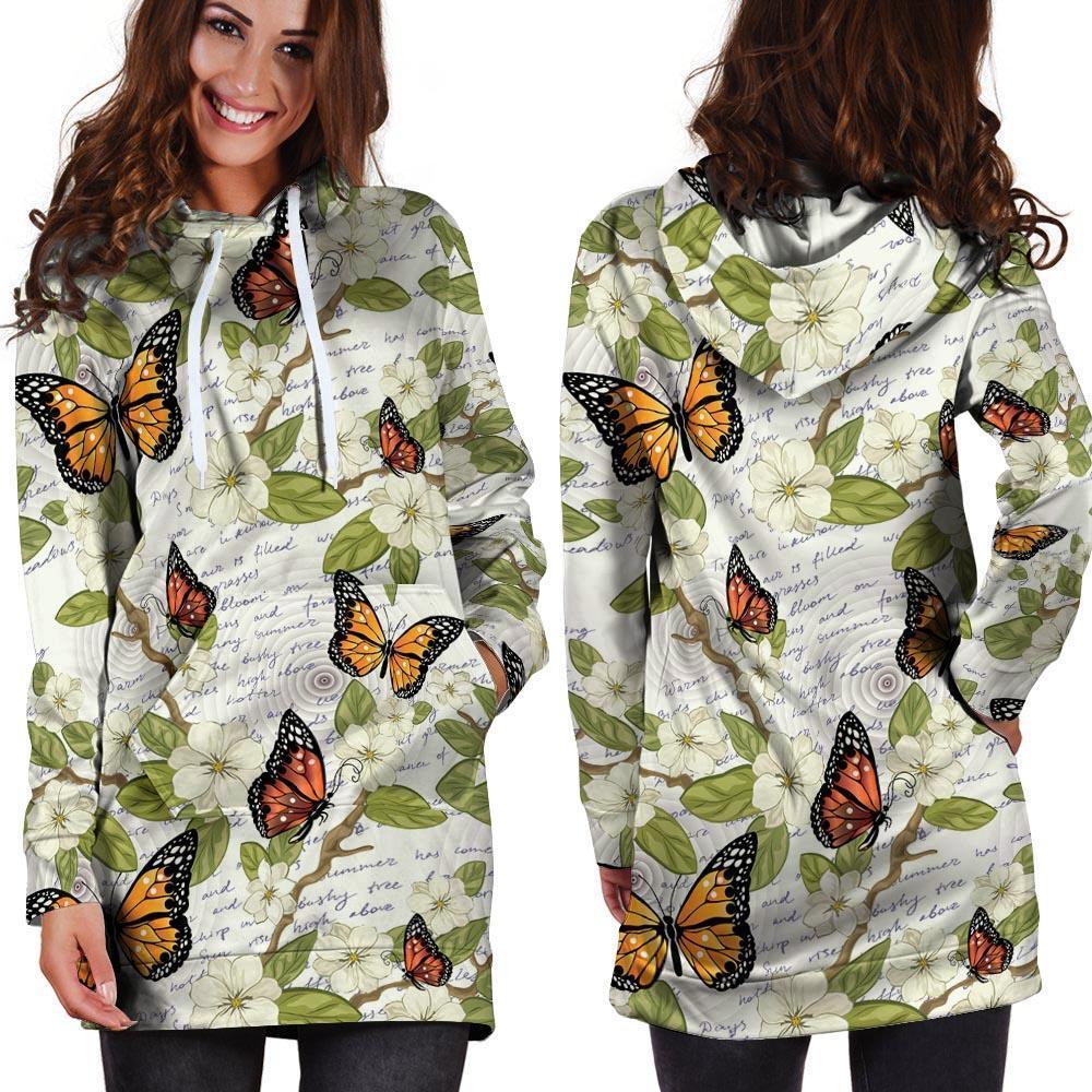 Butterfly Floral Print Hoodie Dress-grizzshop