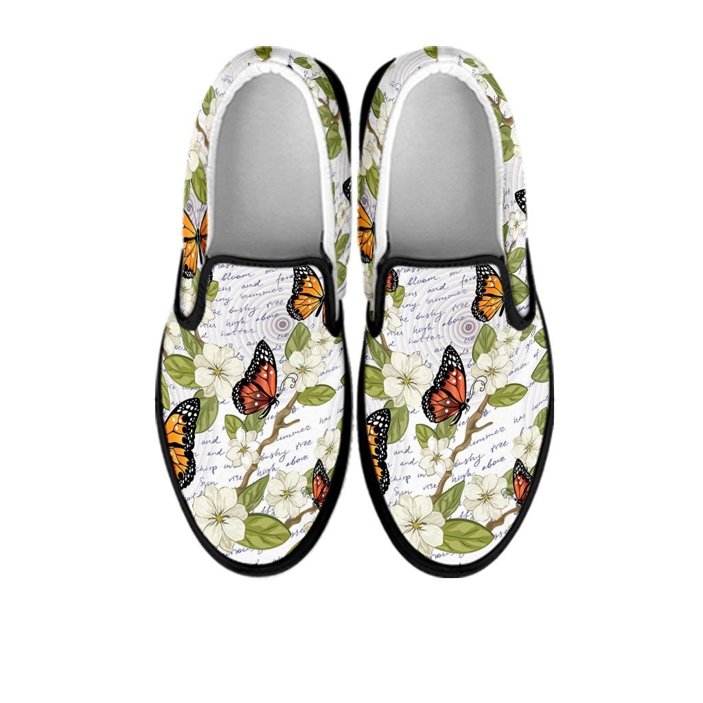 Butterfly Floral Print Men's Slip On Sneakers-grizzshop