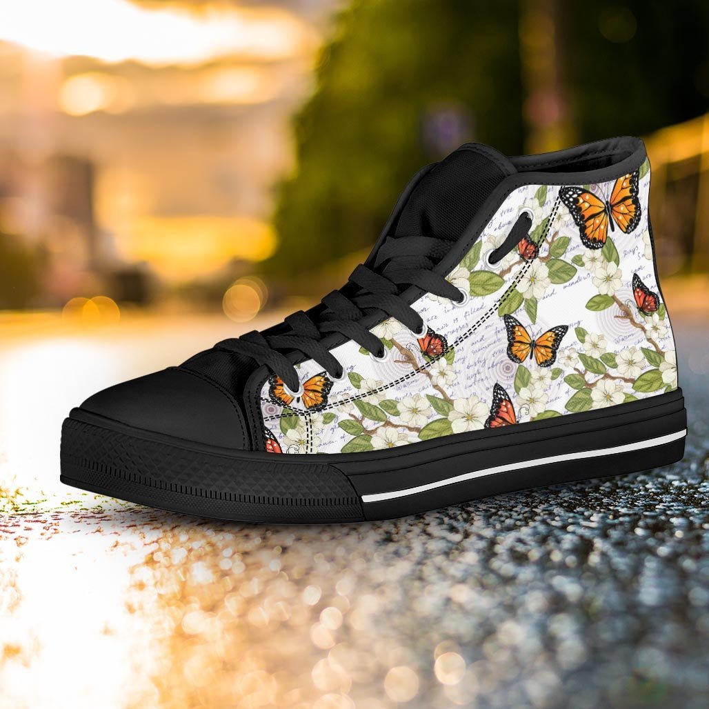 Butterfly Floral Print Women's High Top Shoes-grizzshop