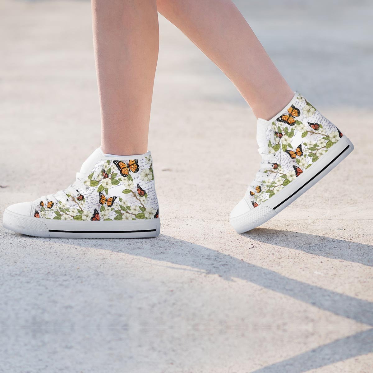 Butterfly Floral Print Women's High Top Shoes-grizzshop