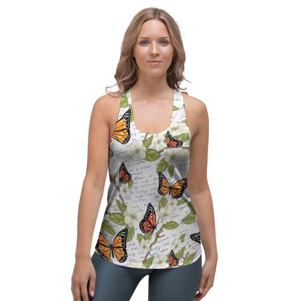 Butterfly Floral Print Women's Racerback Tank Top-grizzshop