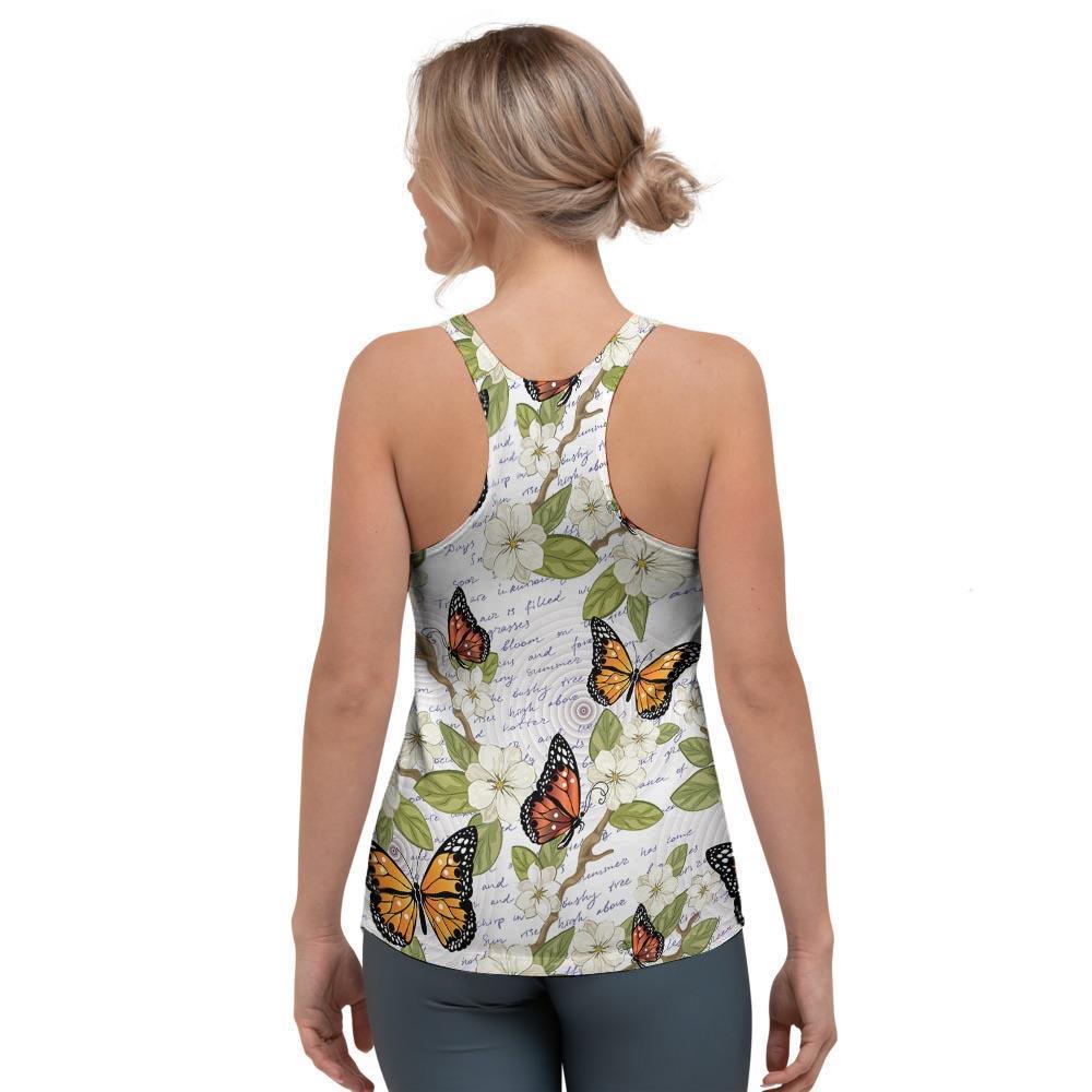 Butterfly Floral Print Women's Racerback Tank Top-grizzshop